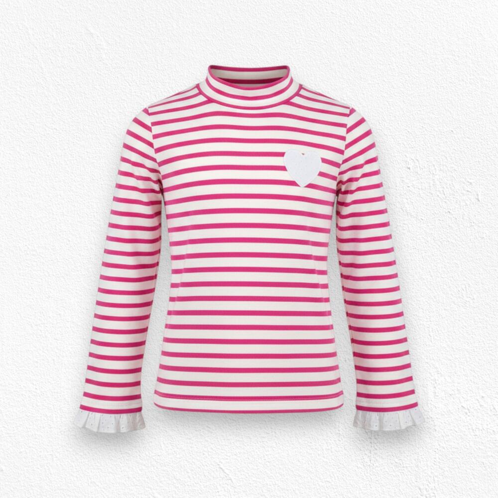 Talbots Pink White Stripe Cotton Heart Mock Neck Long Sleeve Shirt Size Small